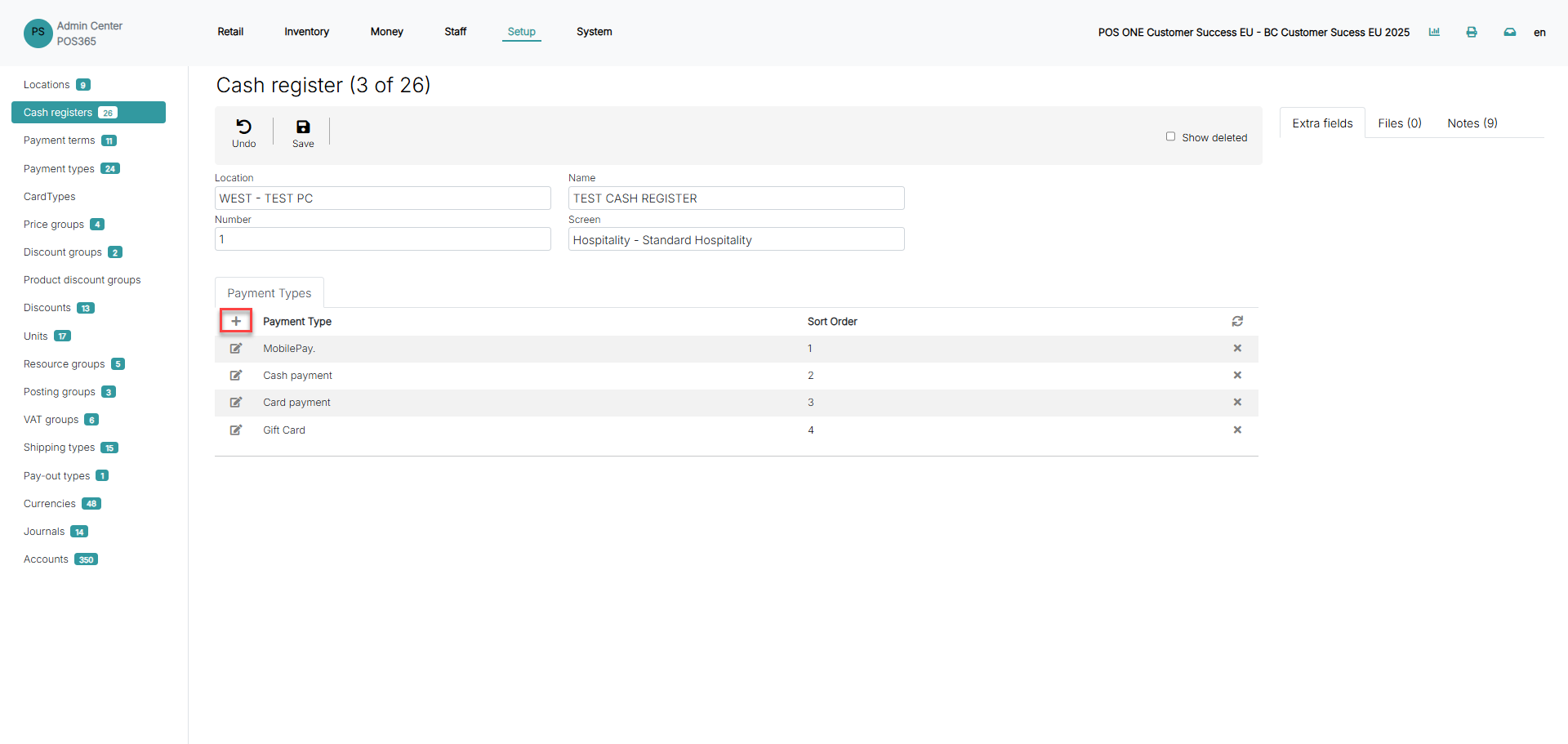 Set up a new cash register – POSONE365